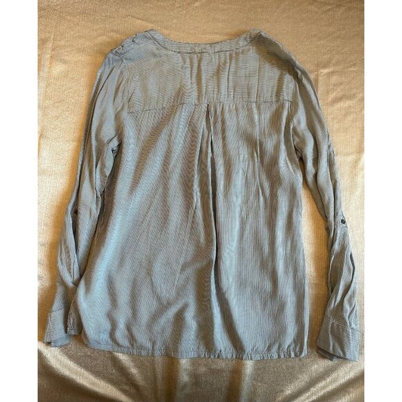 Bandolino Womens Blouse Sz Medium Long Sleeve Striped V Neck Blue White Preppy - Picture 6 of 9